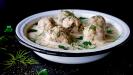 ‘avgolemono’ (egg-lemon sauce) soup with chicken & rice ‘yuvarlakia’ (meatballs)