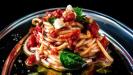 cold pasta salad starter with 'the freshest hand-crushed & no-cook heirloom tomato sauce'