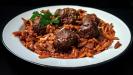 “keftedes giouvetsi” casserole with “kokkinisto” meatballs & orzo pasta