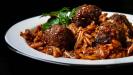 “keftedes giouvetsi” casserole with “kokkinisto” meatballs & orzo pasta