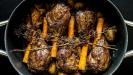 «retsina» resinated white wine-braised lamb shanks