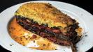 eggplant moussaka stacks (with the braised & shredded «kokkinisto» triple-meat sauce)