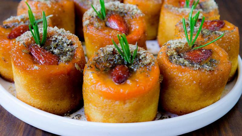 apricot almond rosemary upside-down cakes